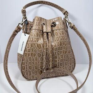 Brahmin Beige Croc-Embossed Cross-body Bag